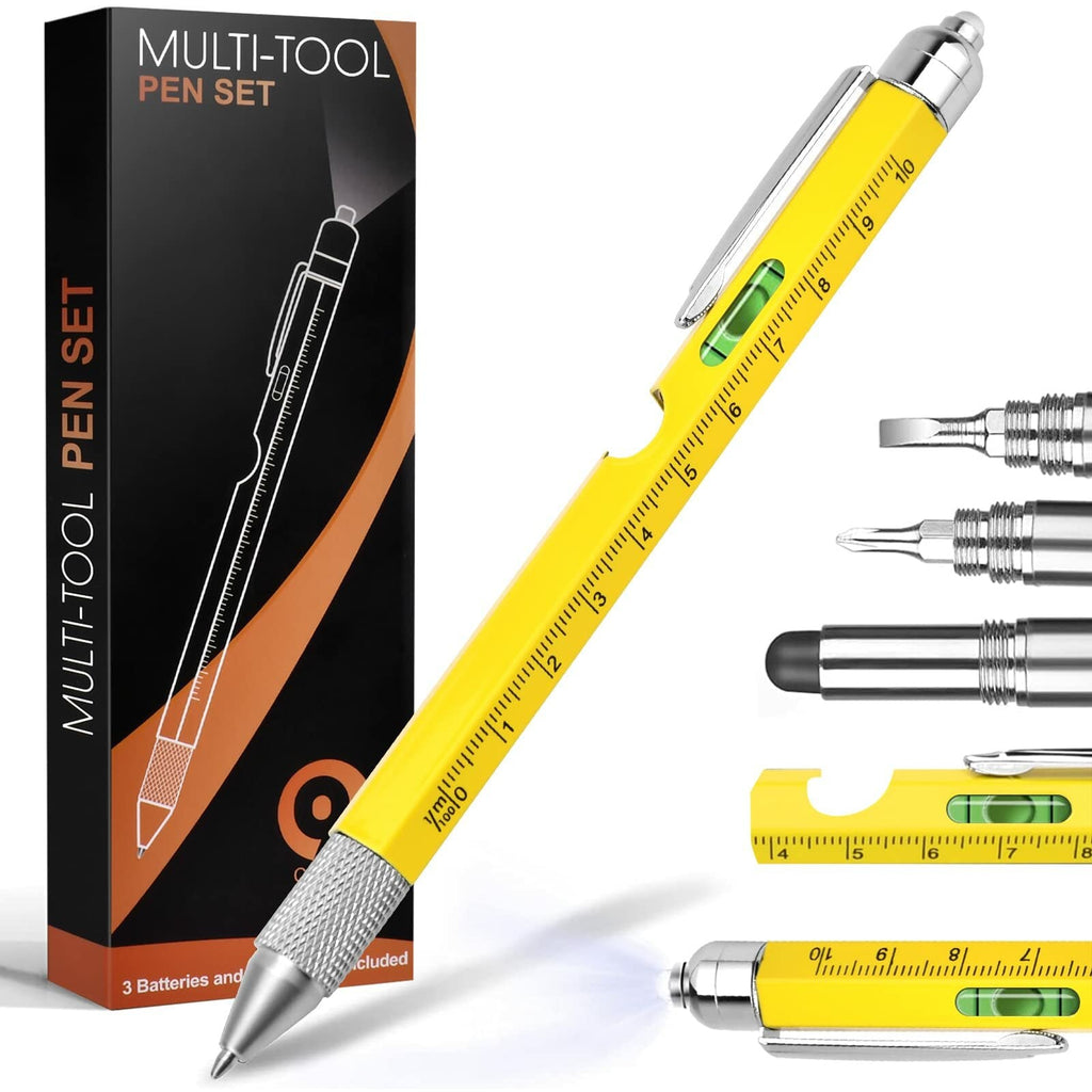 9-in-1 Multi-Tool Pen: Ballpoint, Screwdrivers, Stylus, LED Light, Ruler & More - Perfect Gift for Men & Women