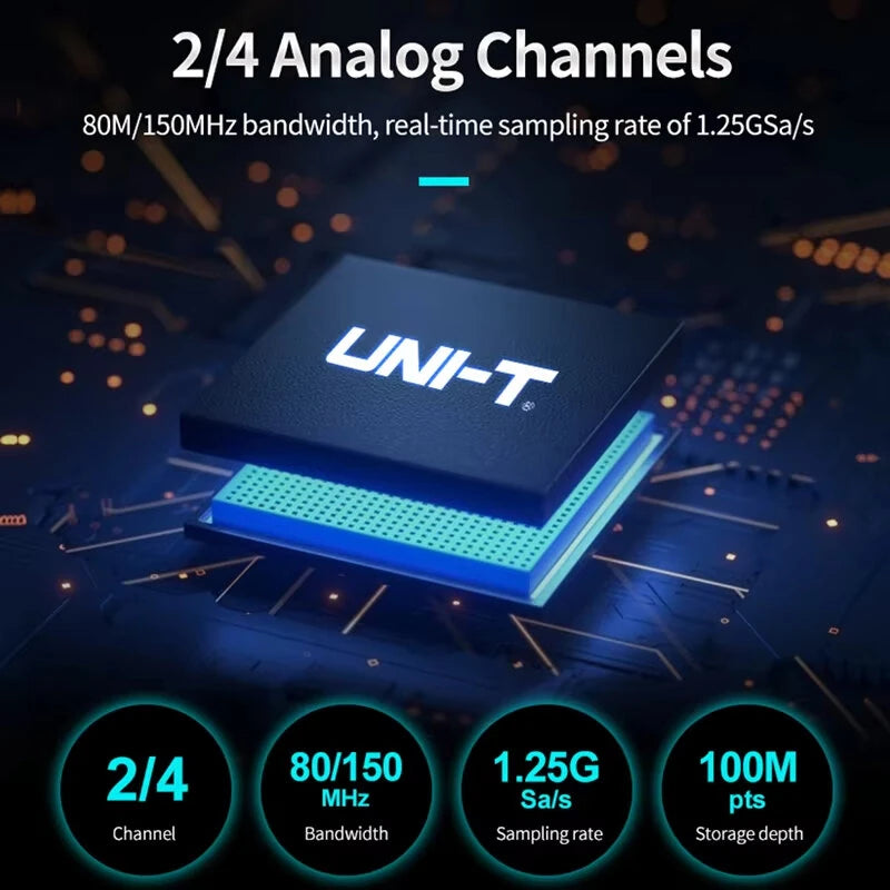 Oscilloscope 2/4 Channels 150MHz Bandwidth 12-bit ADC 1.25GSa/s Sampling Rate Large Storage Depth High-Definition Touch Screen