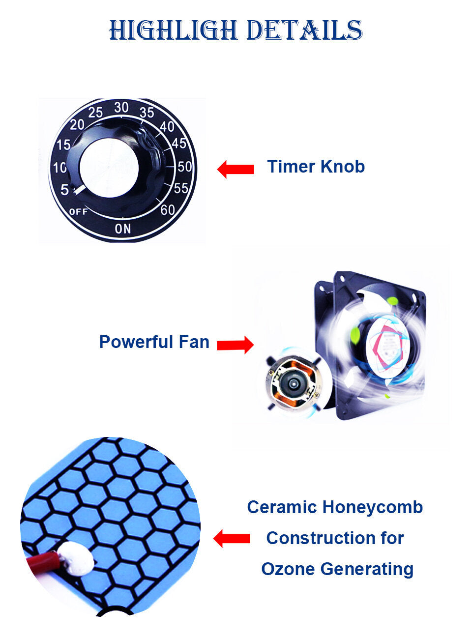 Portable Knob Control Ozone Oxygen Disinfection Machine Ozone Generator For Home Office Shop With Reversible Handle
