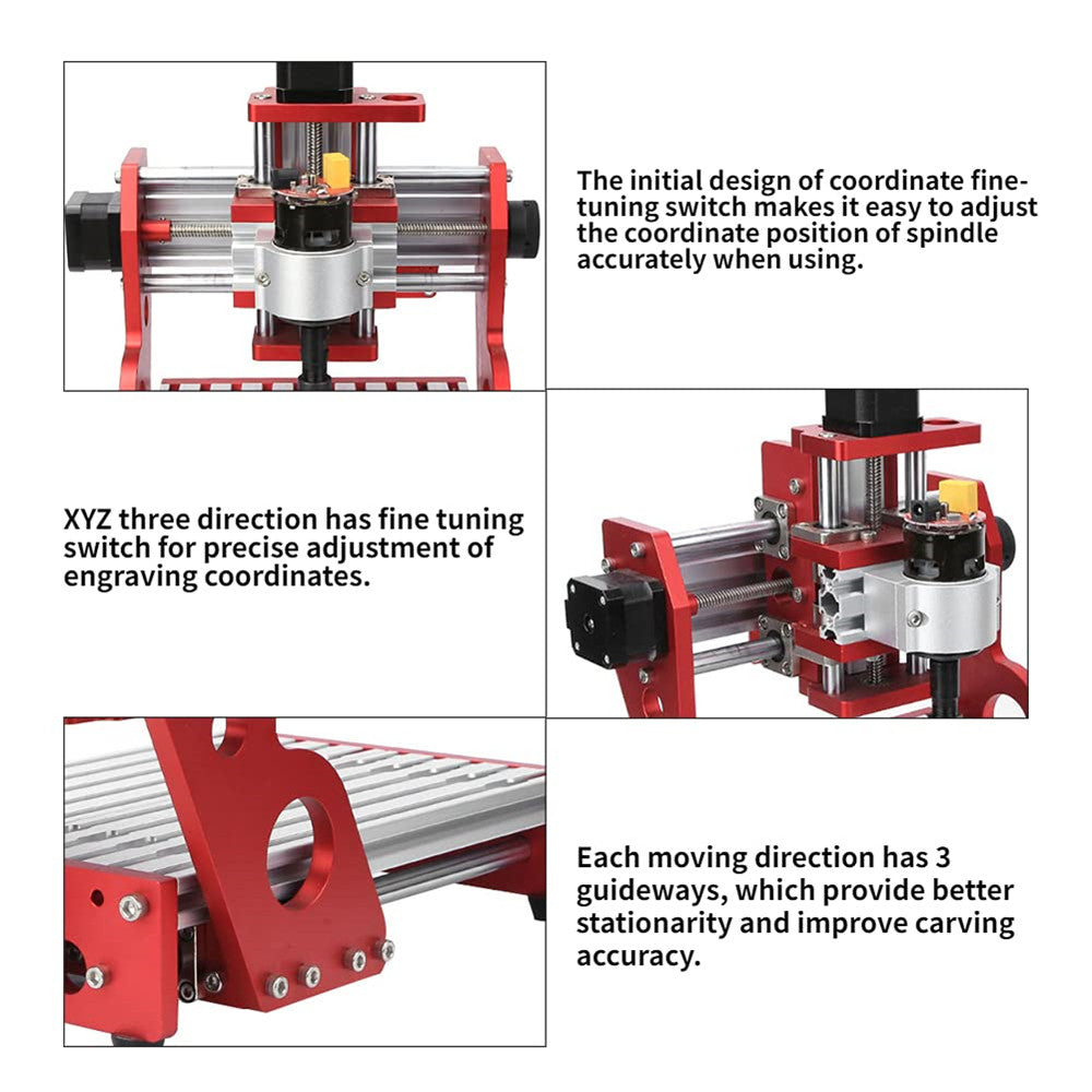 Red 1419 3 Axis Mini DIY CNC Router Engraving Machine Standard Spindle Motor Wood Carving Milling Woodworking Engraver
