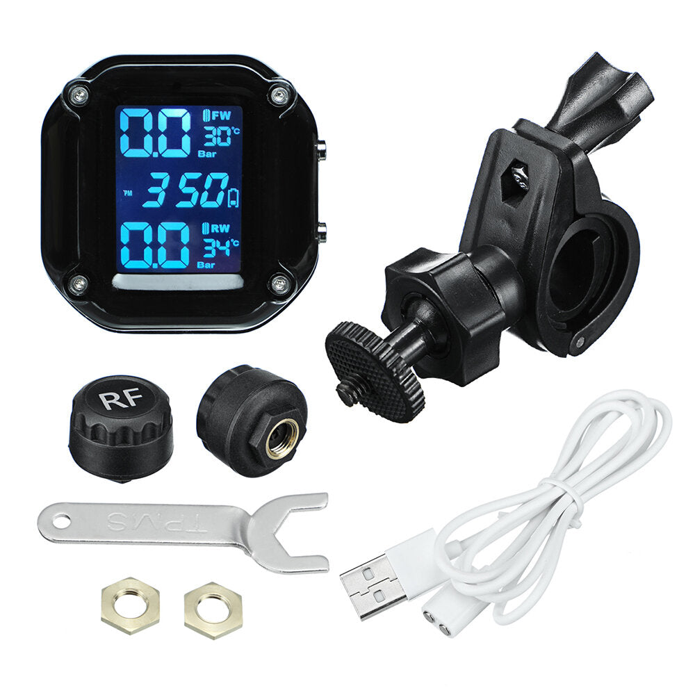 Motorcycle Tire Pressure Monitoring System Real Time Sun Protection LCD Display 2 External WI Sensor Motor TPMS