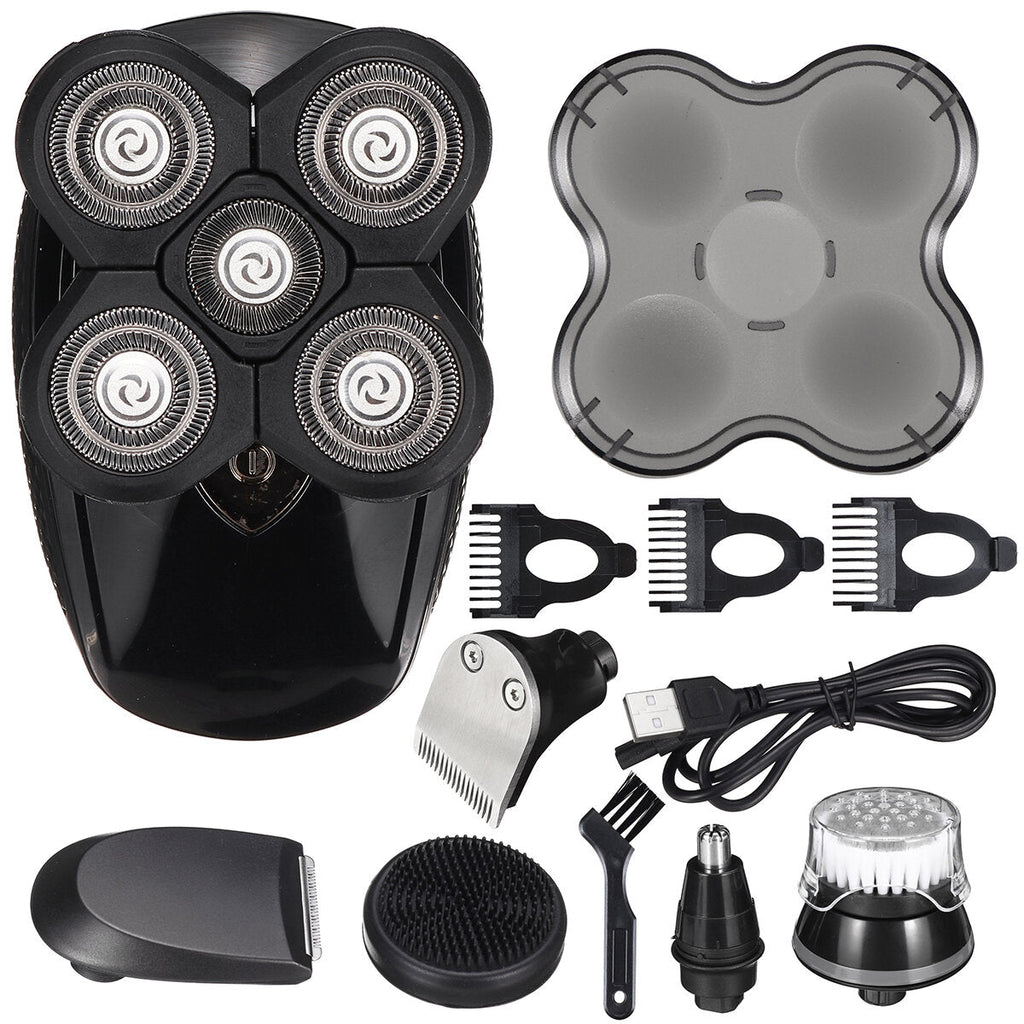 6 in 1 5D Rotary Electric Hair Clipper Men Shaver Rechargeable Bald Head Shaver Beard Trimmer