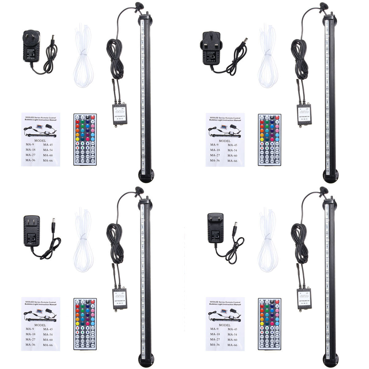 Remote control bubble light 44Keys White trachea 41CM 5050 6smd RGB 1.6W IP68 ABS Memory receiver AC110-240V turn DC12V