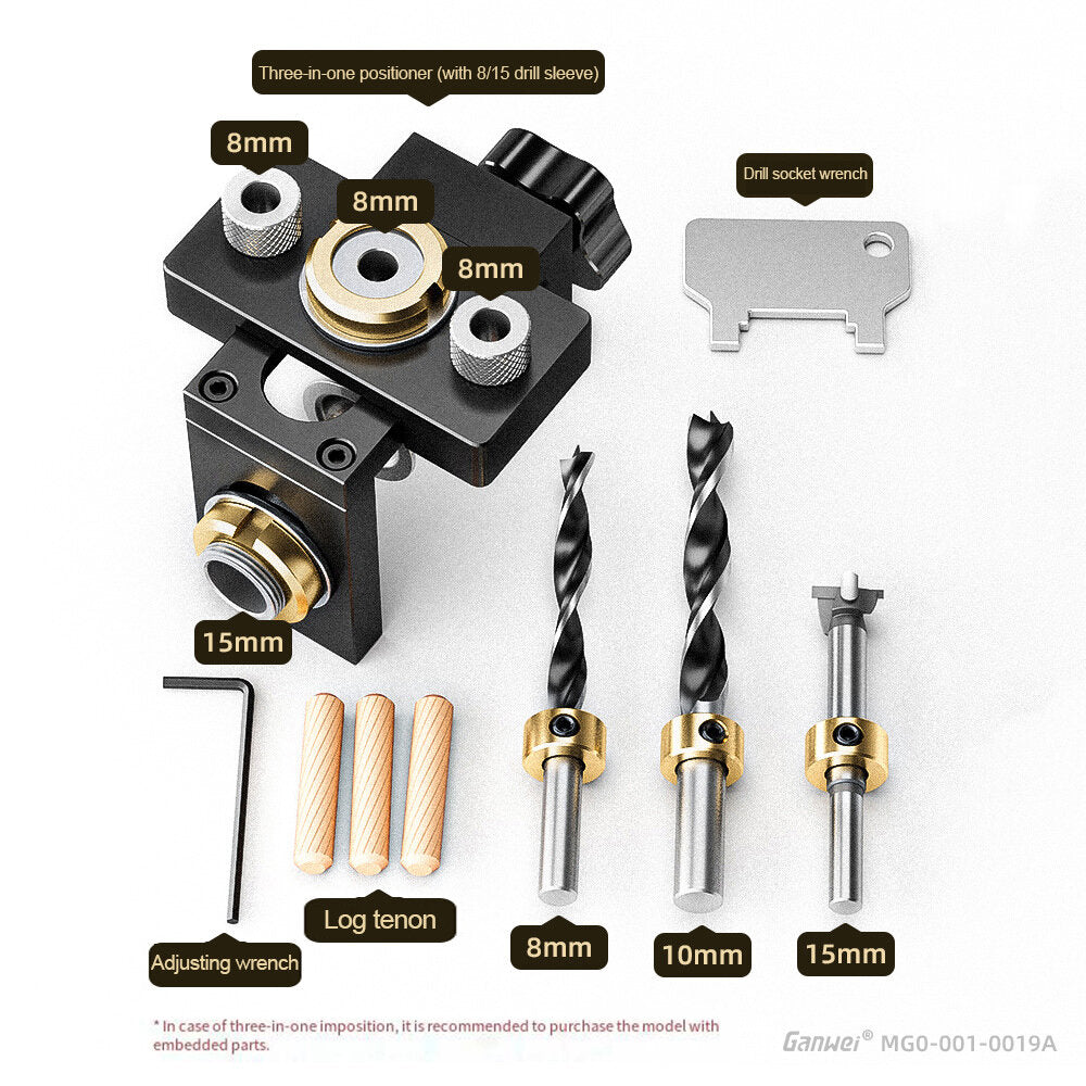 Three-in-One Woodworking Locator Tool - Durable 6061 Aluminum, Precision Markings, Clamping Range 0-52mm, Multiple Drill Sizes