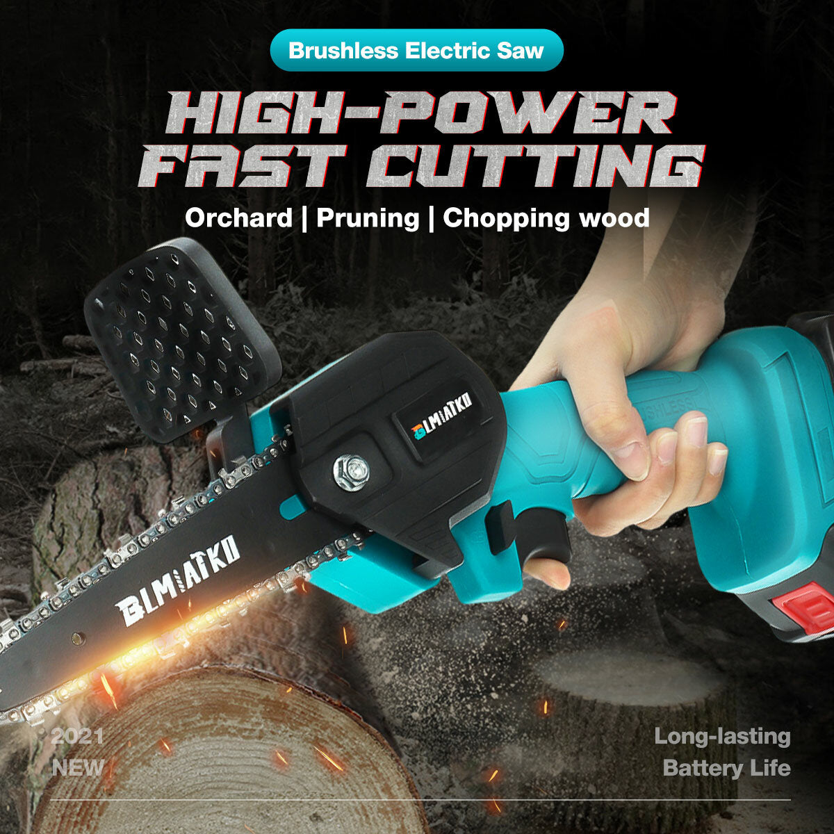 6" 3000W 88VF Cordless Electric Chainsaw Handheld Saw Wood Cutter +2 Battery