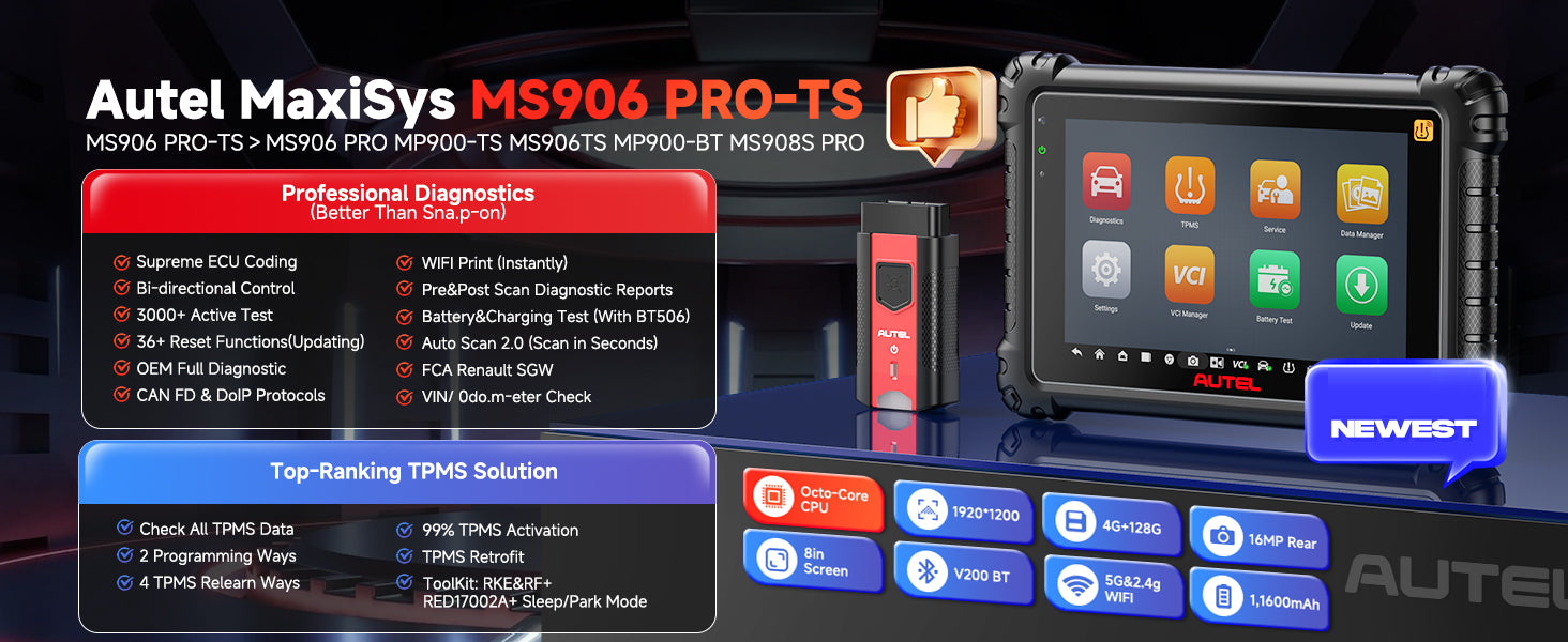 Diagnostic Tool 10 Android 8-Inch Screen 16MP Camera CAN FD DoIP TPMS Solution 3000+ Active Tests 36+ Reset Functions