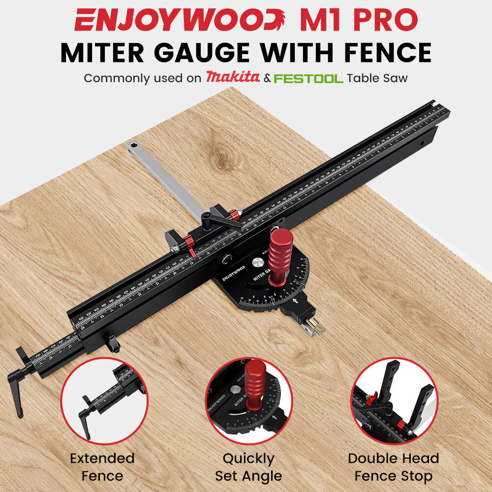 Aluminum Alloy Angle Miter Gauge for Table Saw, 0-60° Precision Settings, Extended Fence 640-1220mm, Durable Woodworking Tool