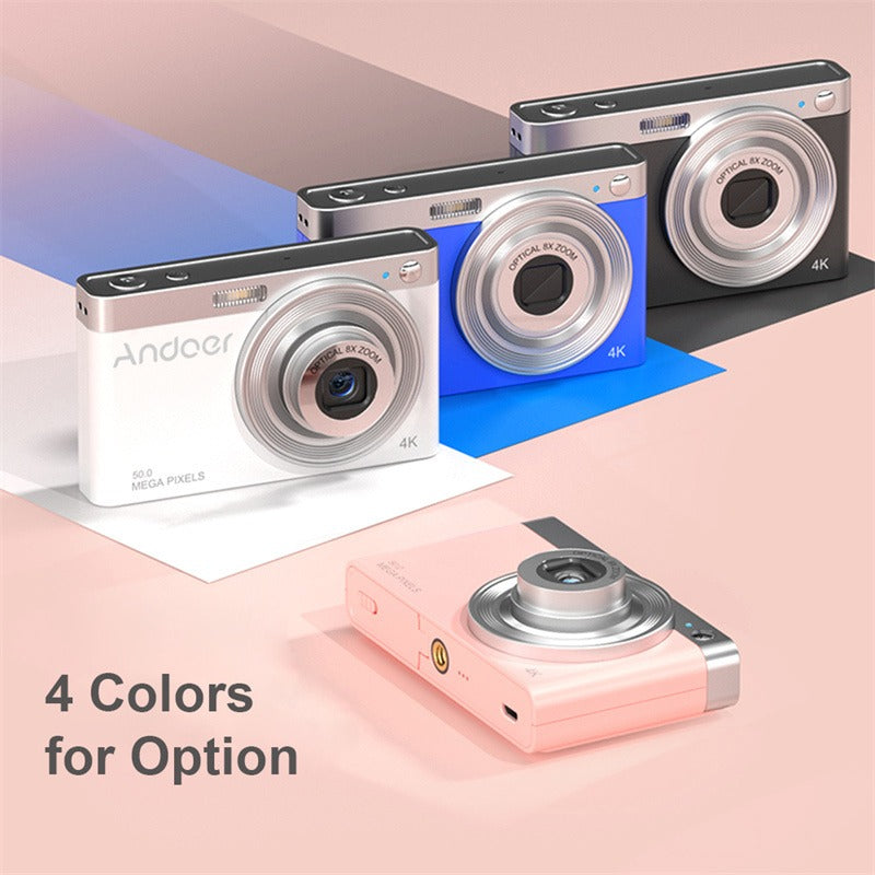 4K 50MP Digital Camera Video Camcorder 2.88" IPS Screen AF 8X Zoom 750mAh Portable Mirrorless Camera