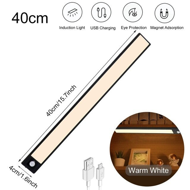 20/40/60CM Body Sensing Small Night Light USB Charging Lamp LED Portable Strip Light for Bedroom Wardrobe Bookcase Stairs
