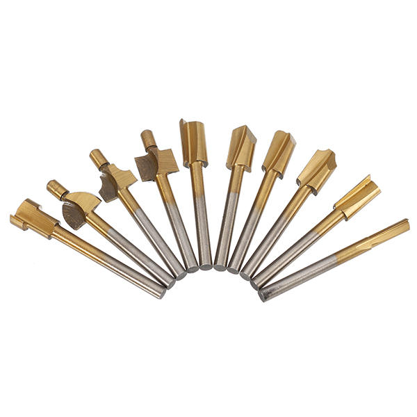 10Pcs 3mm Titanium Coated HSS Router Bit Set 3mm Shank Burr Rotary File Wood Milling Cutter Tool