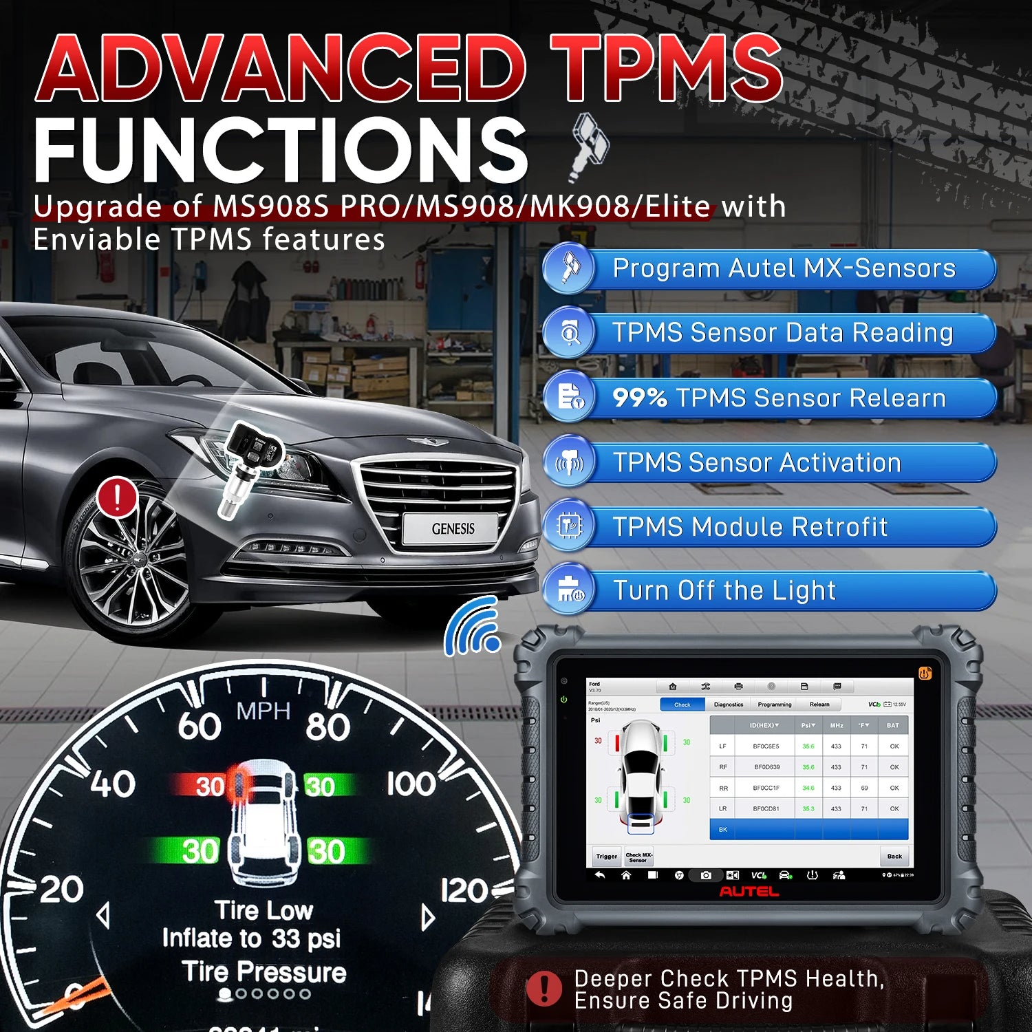 Car TPMS Diagnostic Tool Automotive Scanner w/ Full TPMS Fuction ECU Coding CAN FD DoIP K MK906PRO