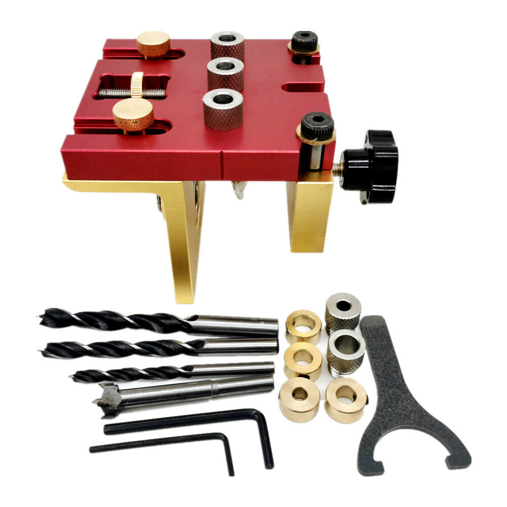 3 In 1 Woodworking Dowelling Jig Adjustable Pocket Hole Jig Kit Wood Drilling Guide Tenon Puncher Locator