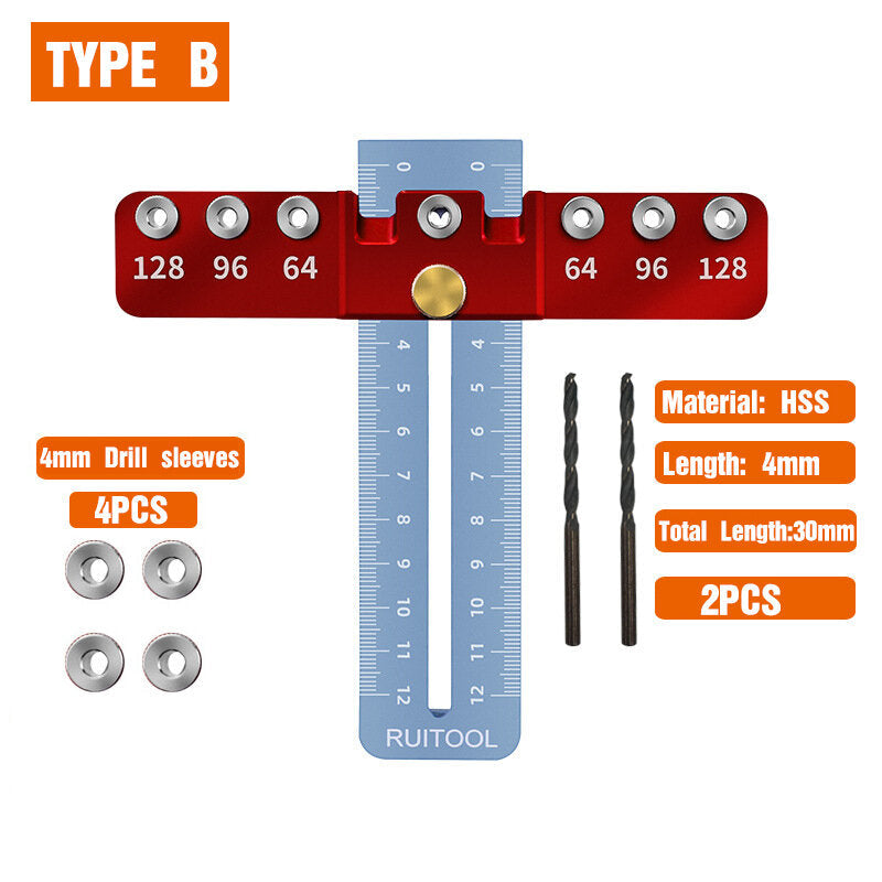 Adjustable Aluminum Alloy Handle Punch Locator with 4mm Drill for Metal, Fits 64/96/128mm Hole Distances