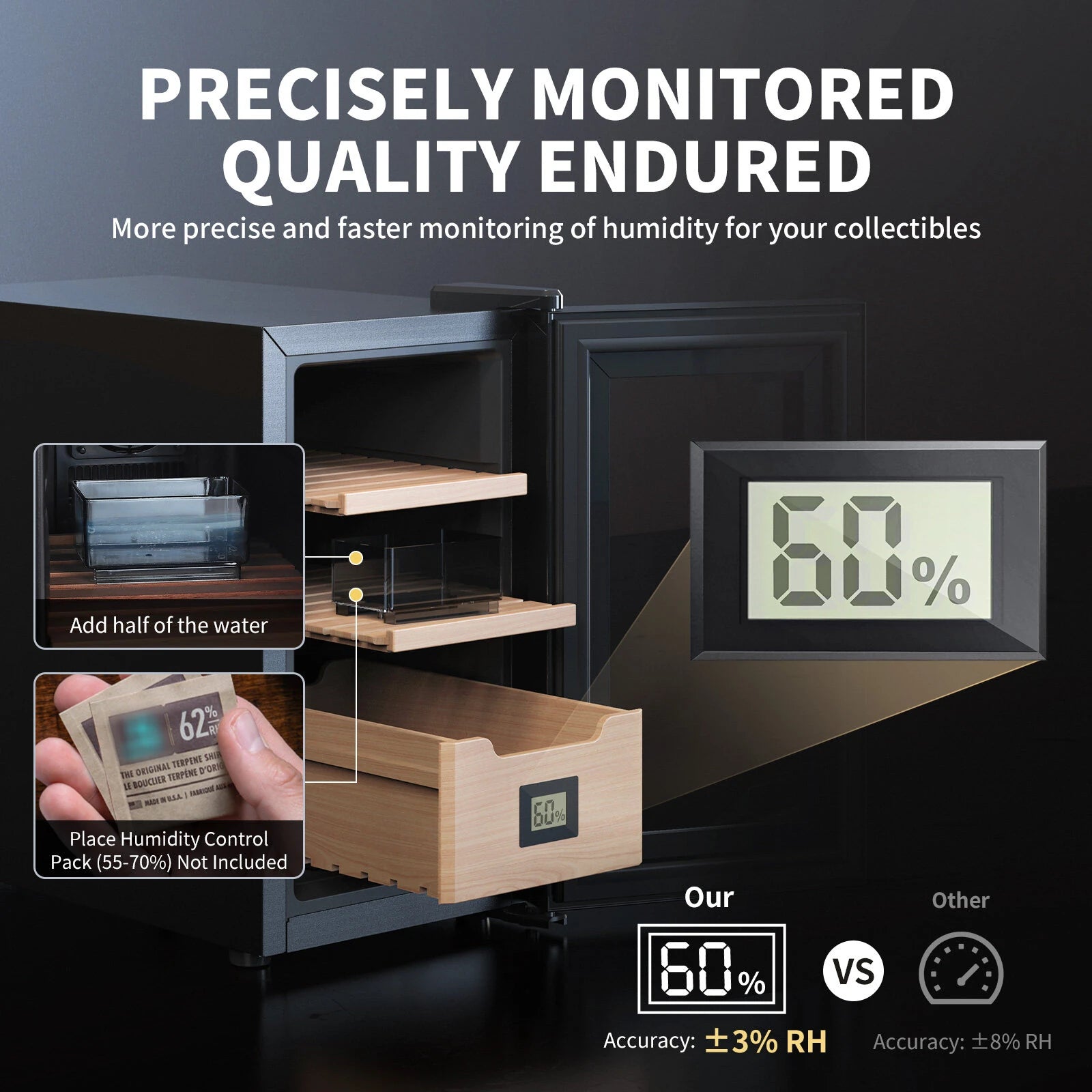 26L Electric Cigar Humidor, 200-Cigar Capacity, Heating & Cooling, Spanish Cedar Shelves, Drawer & Hygrometer