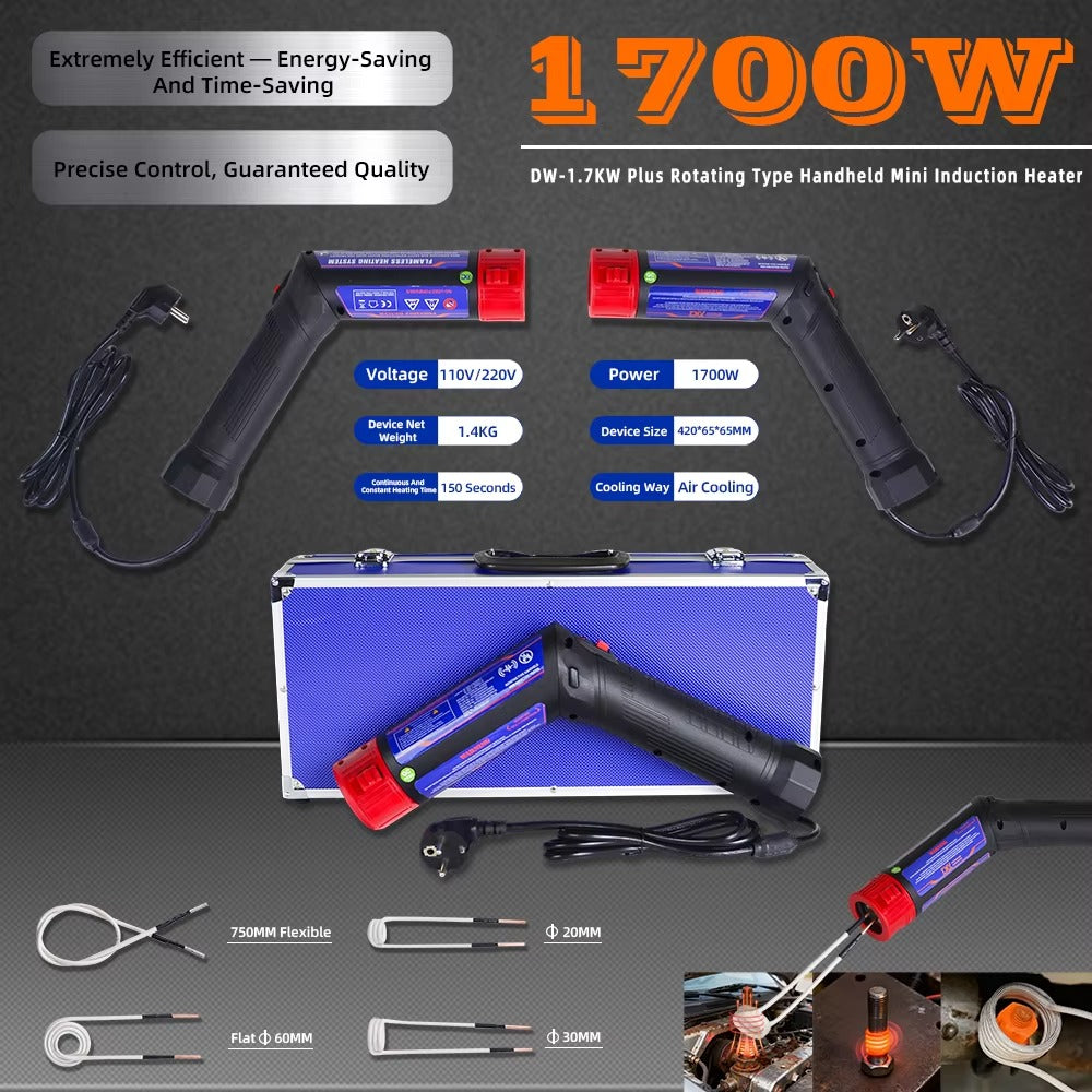 Greenzech ProHeat™ 1700W Magnetic Induction Heater Kit | Flameless Rusted Bolt Remover | with 4 Coils & Case