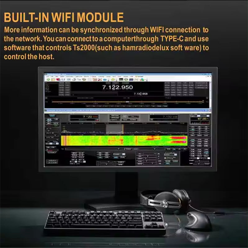 Shortwave Transceiver 100W Full Frequency Spectrum Display Built-in Antenna Tuner Wide Frequency Range 0-750MHz Multi-Mode Operation
