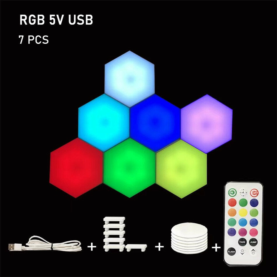RGB LED Lamp Hexagon Light Touch Sensor RGBW LED Honeycomb Light Colorful Night Light USB with Remote