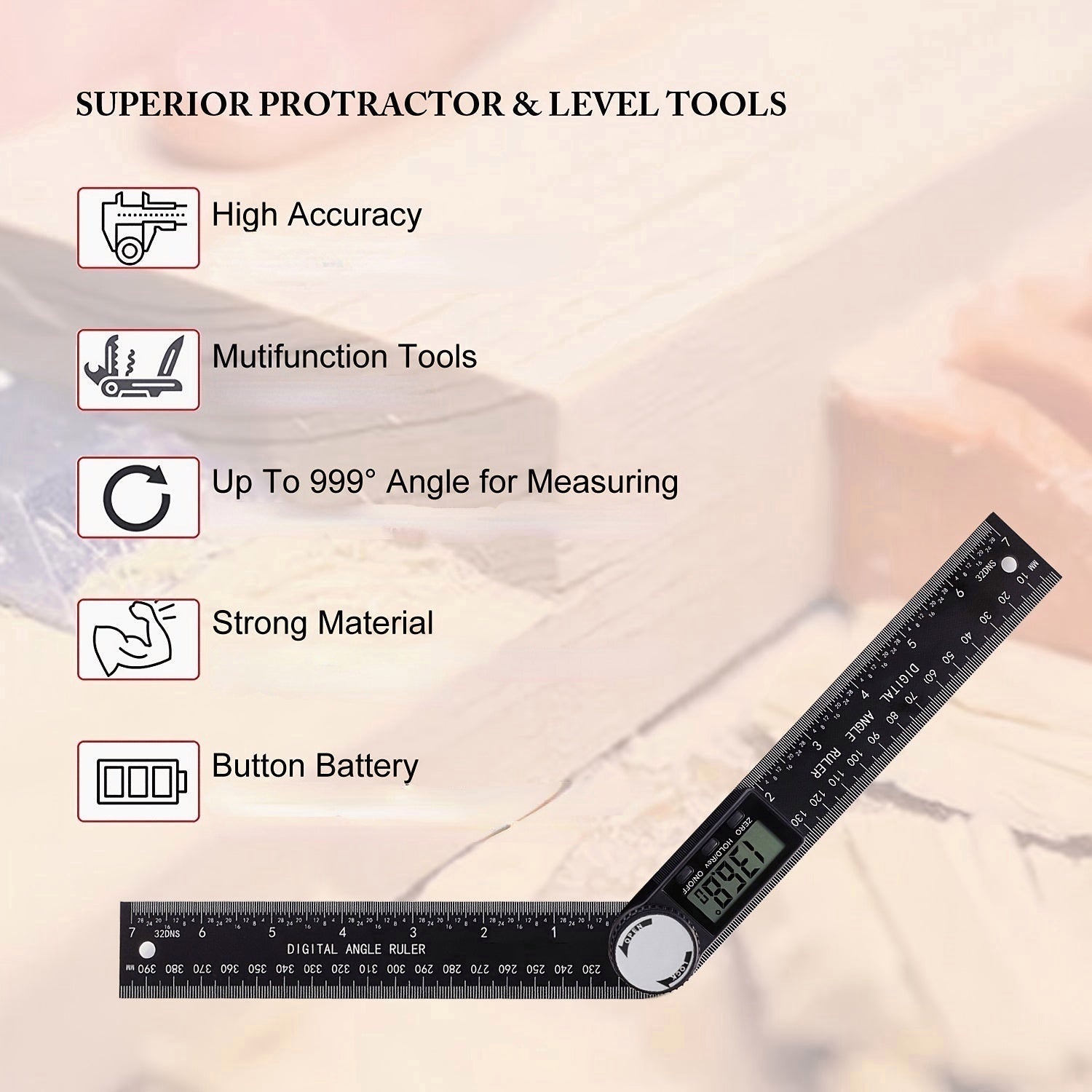2 In 1 Protractor Angle Measuring Tool Fit For Woodworking Construction