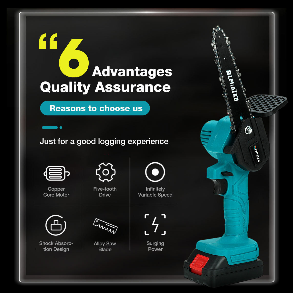 6" 3000W 88VF Cordless Electric Chainsaw Handheld Saw Wood Cutter +2 Battery