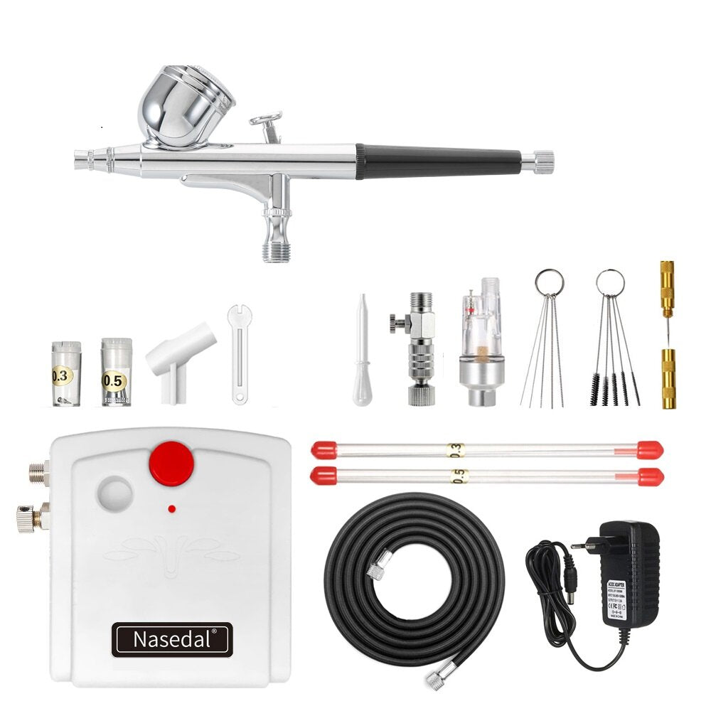 Mini Air Pump Airbrush Set with Compressor 0.3mm Sprayer Airbrush Kit for Nail Airbrush for Model/Cake/Car Painting