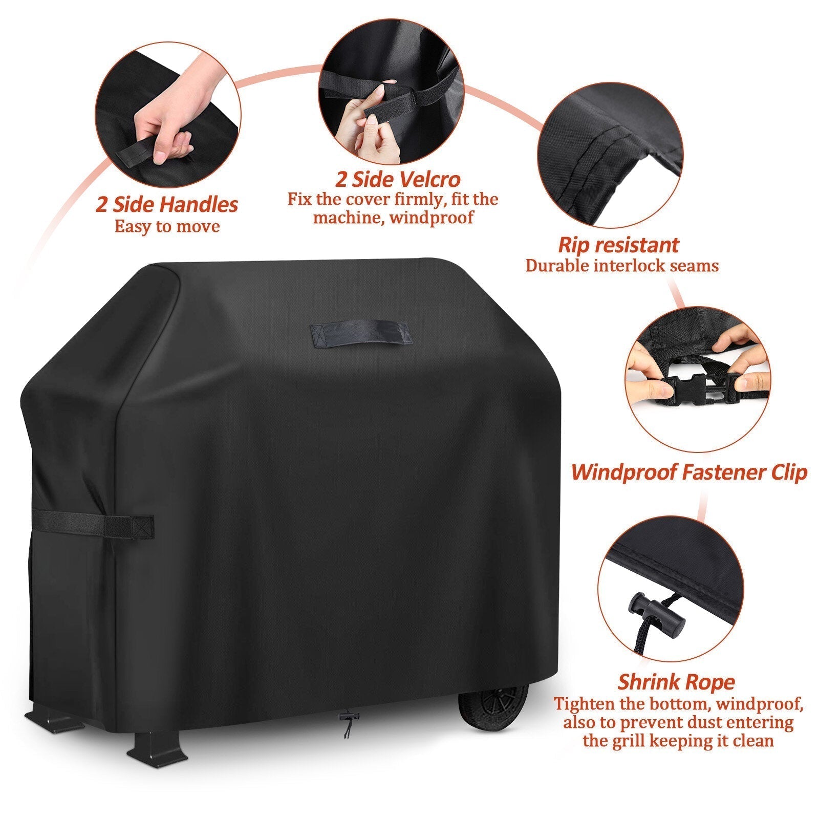 210D Oxford Black BBQ Cover Waterproof Fade-resistance UV-protection Grill Cover