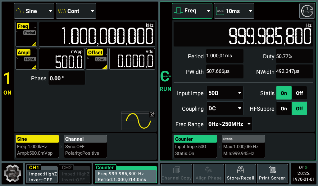 Function Arbitrary Waveform Generator 50MHz 2CH 625MSa/s High Accuracy Portable Design with 7 inch Touch Screen Low Jitter Rich Modulation for Communication Motor Control