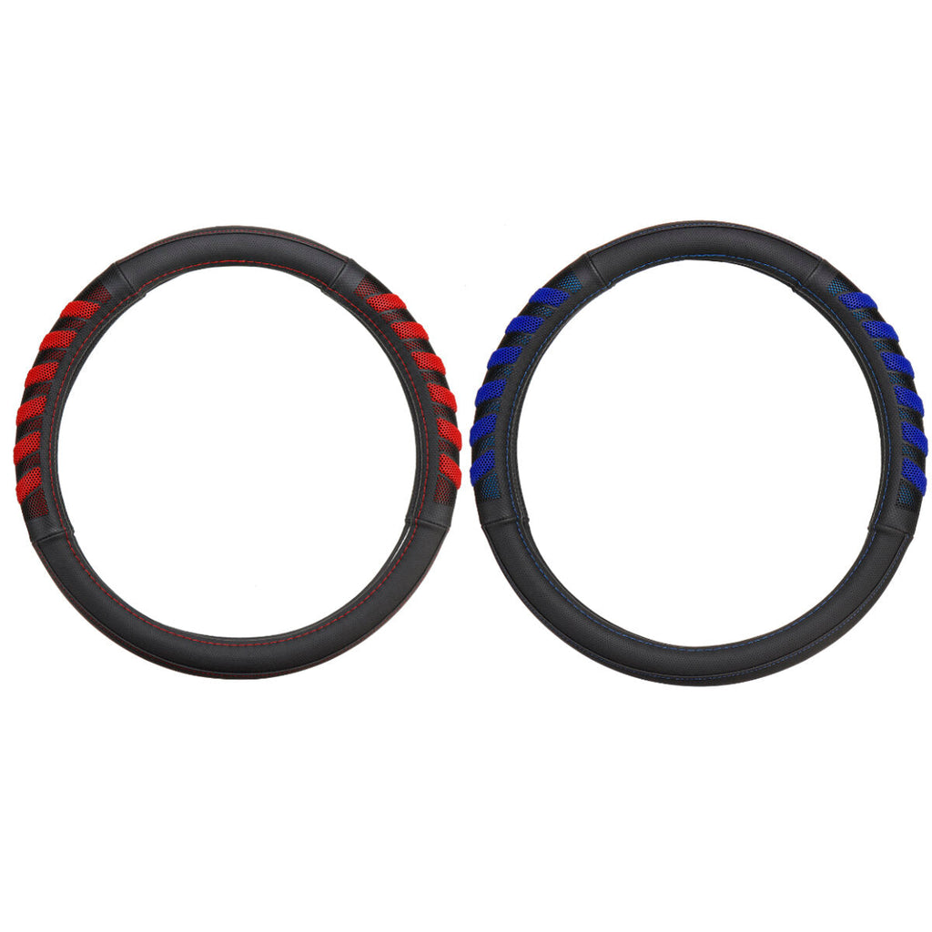 38cm PU Leather Universal Blue / Red Car Steering Wheel Cover Hand Pad Buffer