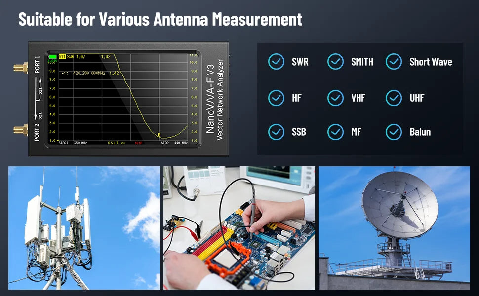 Vector Network Analyzer 1MHz to 6GHz TDR Function 4.3 Inch Resistive Touchscreen High Accuracy Fast Sweep Speed VNA Analyzer