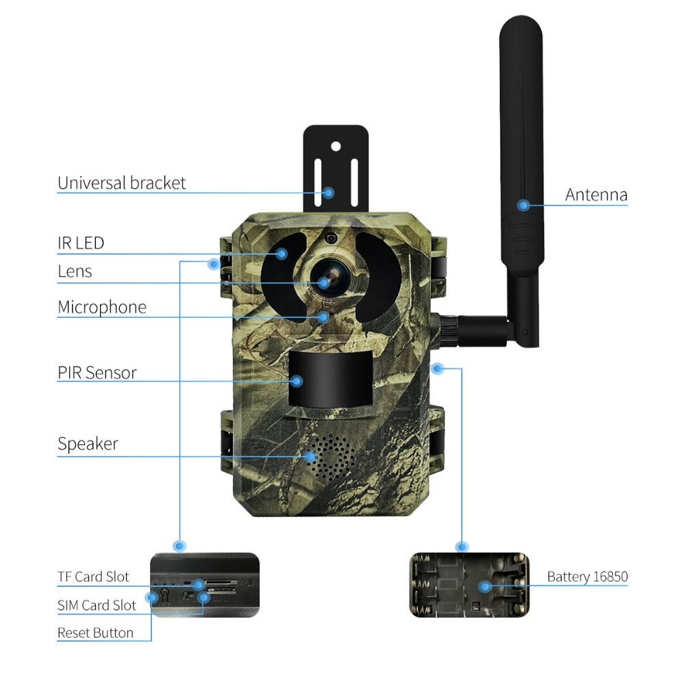 4G 1440P 16MP Hunting Camera Wireless PIR Motion Detection Night Vision Two-way Audio IP66 Solar Powered Wild Animal Monitoring Cameras EU Version