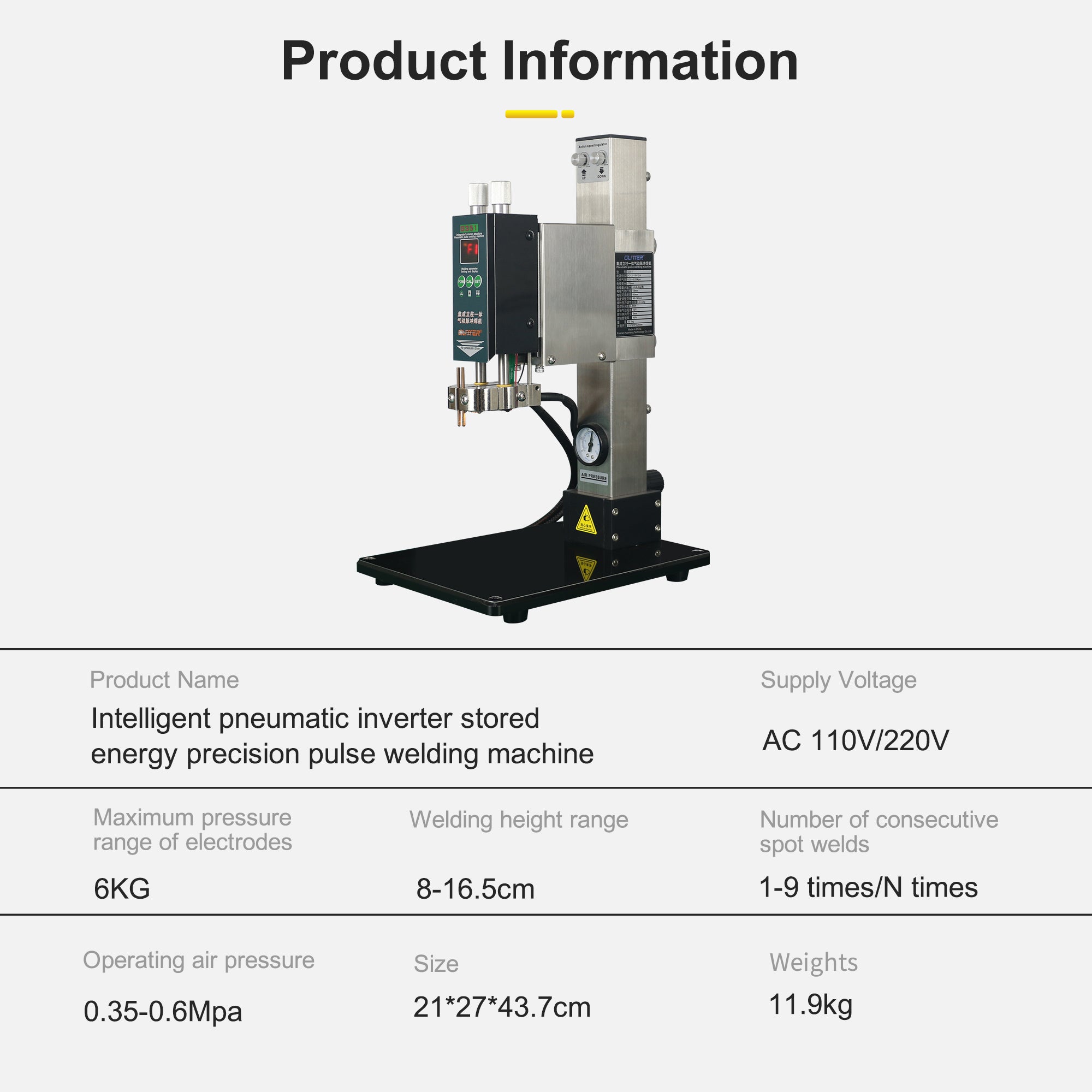 Pneumatic Column Spot Welder Head for Lithium Battery Welding 6kg Max Pressure Adjustable Height for 801H/811A/811H Welding Machine