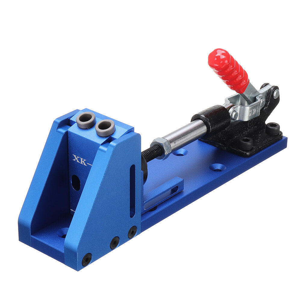 Blue Aluminum Alloy Diagonal Puncher Kit for Wood Drilling, Adjustable Pocket Jig with 9.5mm Drill Bit, 1 Set