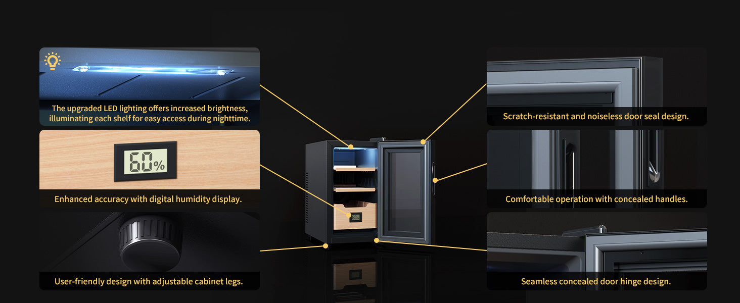 26L Electric Cigar Humidor, 200-Cigar Capacity, Heating & Cooling, Spanish Cedar Shelves, Drawer & Hygrometer