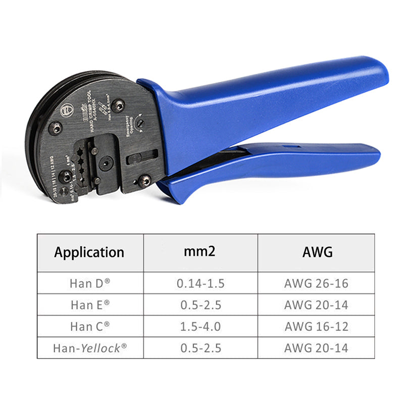 Hand Crimper Plier Tools for 0.14mm2-4.0mm2 (AWG26-12) Harting Han D/E/C Connectors with Locator