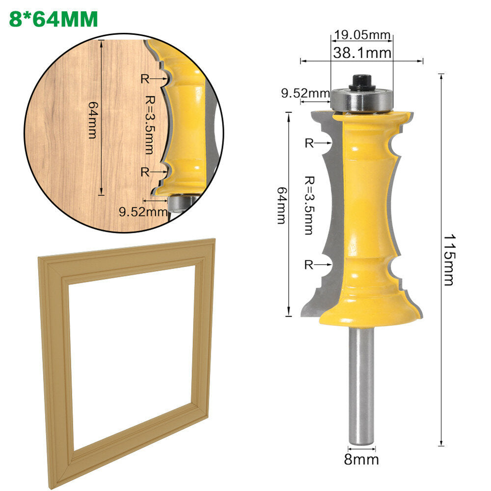8mm Shank 38mm 64mm Miter Frame Molding Router Bit Line knife Door knife Tenon Cutter for Woodworking Tools