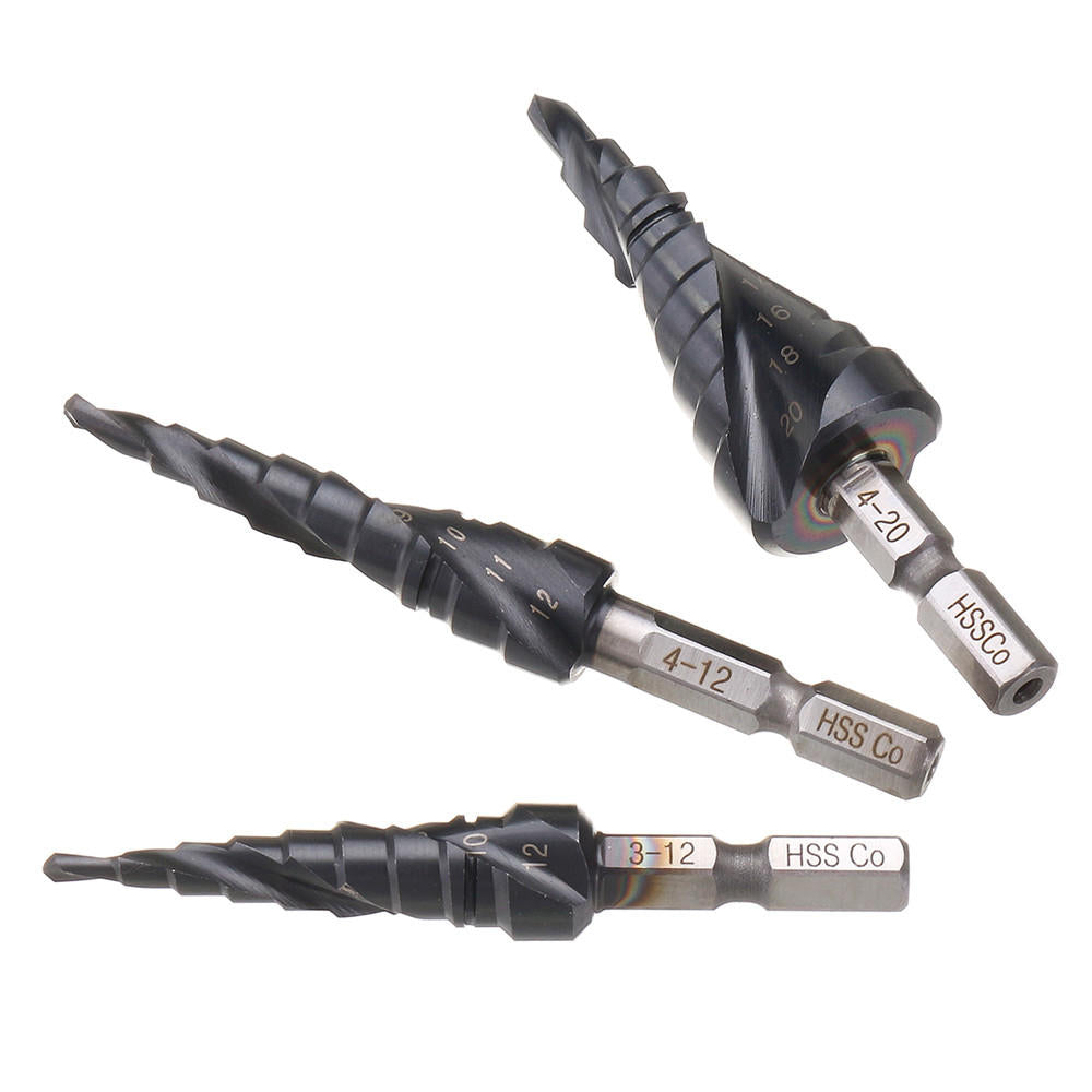 M35 Cobalt Step Drill Bit 3-12/4-12/4-20mm TiAlN Coated Step Drill 1/4 Inch Hex Shank