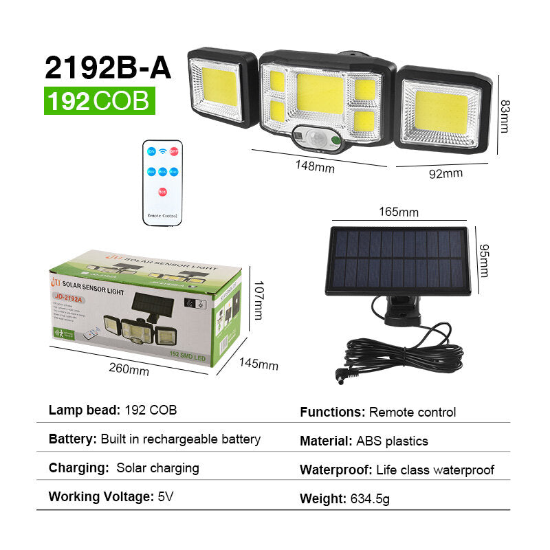 Solar Lights Outdoor LED/COB Wireless Motion Sensor Light Integrate/Separate Design Wide Angle with 3 Lighting Modes IP65 Waterproof Garden Solar Lamp