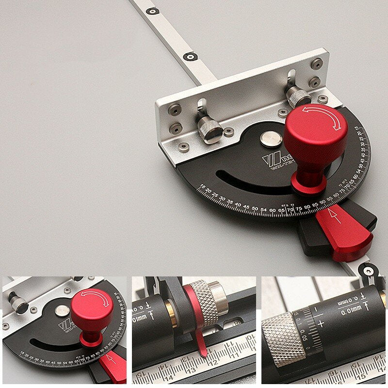 Adjustable Woodworking Tool with Laser Scale, Ergonomic Design, 15-90° Angles, Safe Push Handle, Compatible with Saws & Carvers