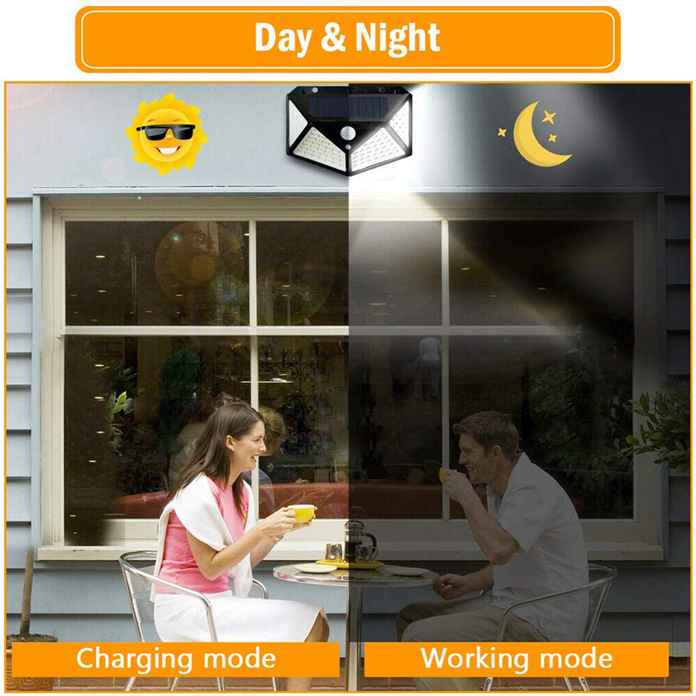 3pcs 100 LED Solar Powered PIR Motion Sensor Wall Light Outdoor Garden Lamp 3 Modes