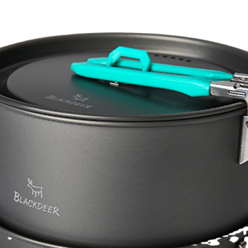 Outdoor Camping Tableware Set Backpacking Picnic 2 Pot 1 Frypan 1 Kettle Alumina Durable Cookware Folding Cooking Set