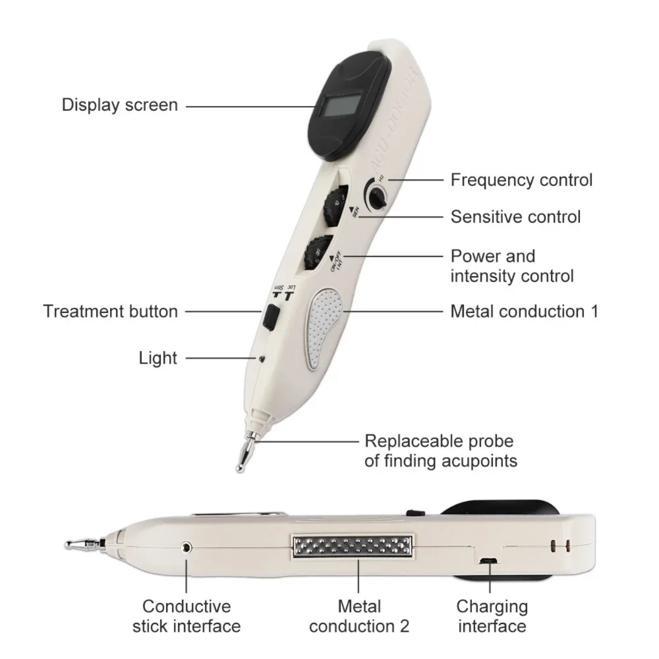 Electric Acupuncture Pen with LCD, 10 Intensity Levels, Rechargeable, for Pain Relief & Self-Treatment