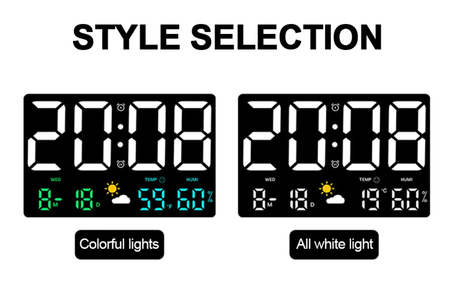 Large Digital Wall Clock with LED Display, Remote Control, Auto Brightness, Temperature, Humidity, Date, Week, 12/24H