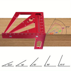 3D Multi-Angle Square Protractor - Aluminum Alloy, Measures 22.5°-90°, Precision Tool for Woodworking, Blue/Red Options