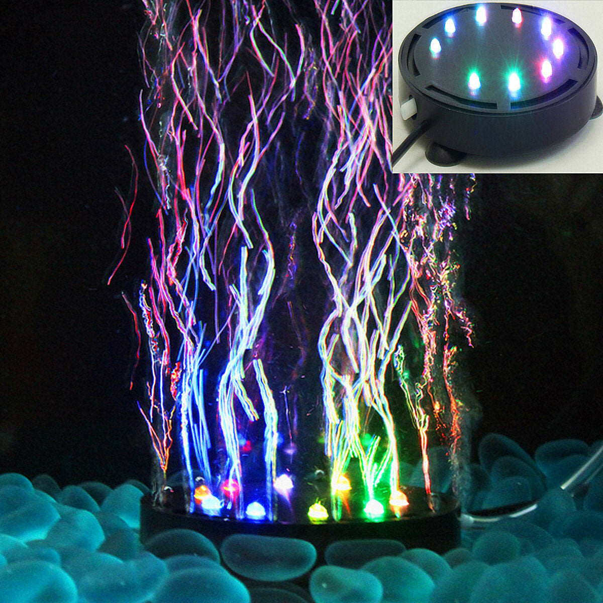 9 LED Aquarium Bubble Light Air Stone,Tank LED Air Bubbler Light Submersible Air Pump Bubble Stone Lamp for Turtle Tank Decoration