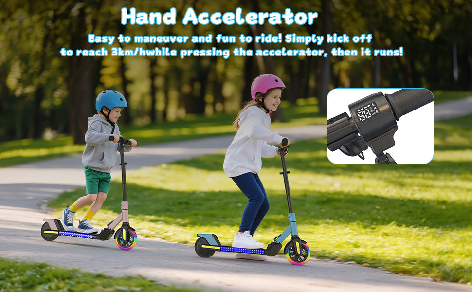 Kids Electric Scooter with LED Lights, 21.6V 2.6AH, 150W Motor, 6 Inch Solid Tires, 10KM/H Top Speed, 8-10KM Range, 70KG Max Load