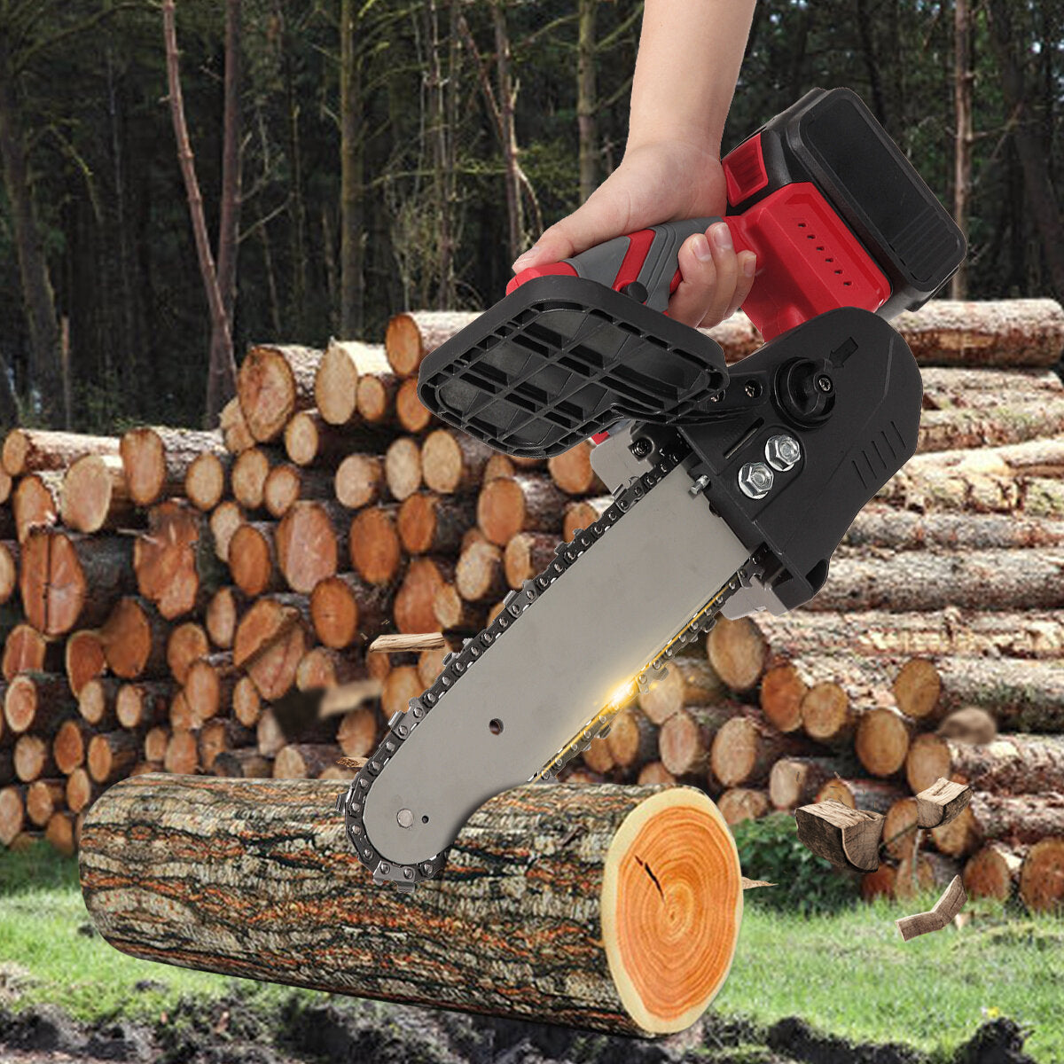 10in Rechargeable Brushless Electric Chain Saw One-Hand Saw Woodworking Wood Cutter