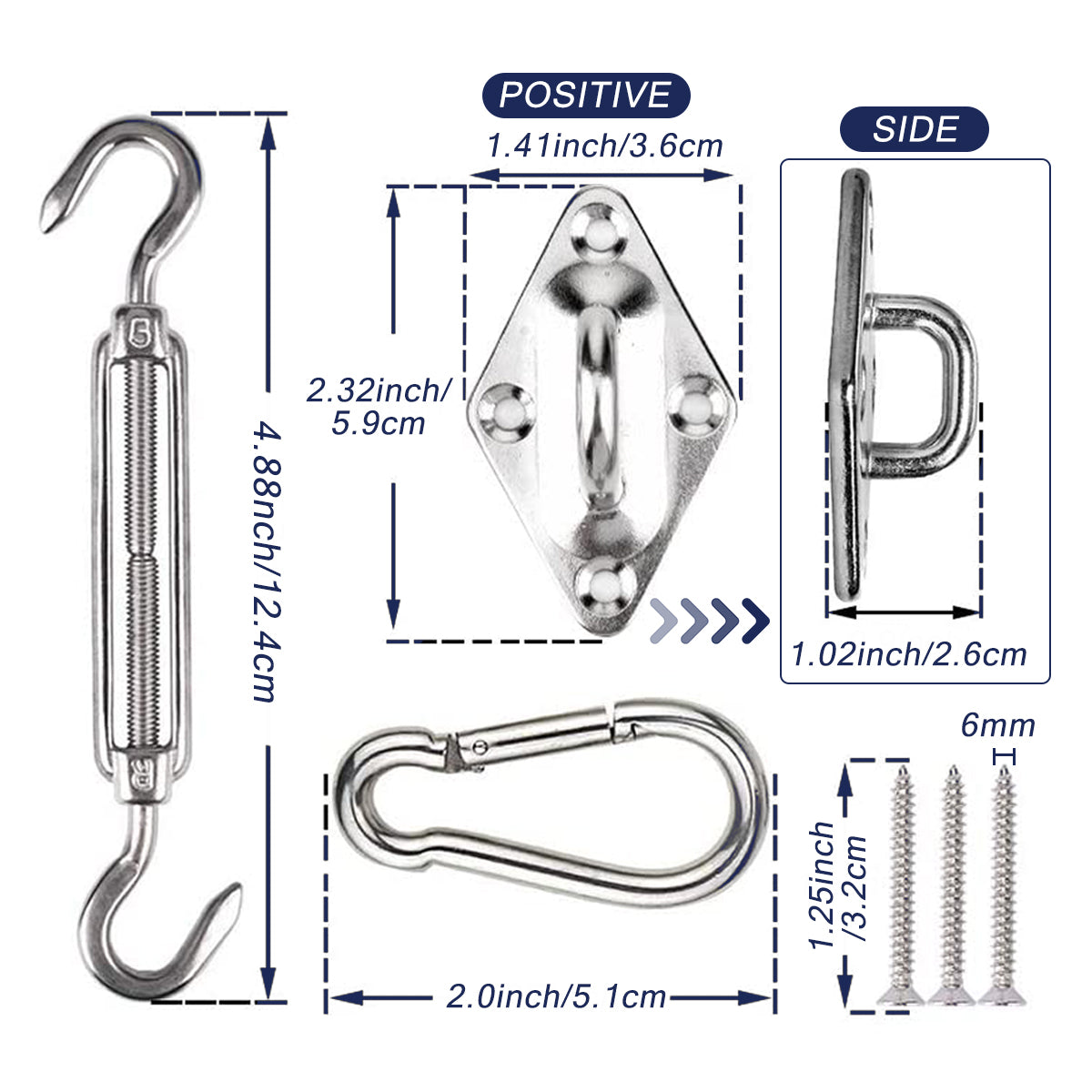 42PCS Awning Accessories Sunshade Sail Stainless Steel Hardware Kit Easy to Install