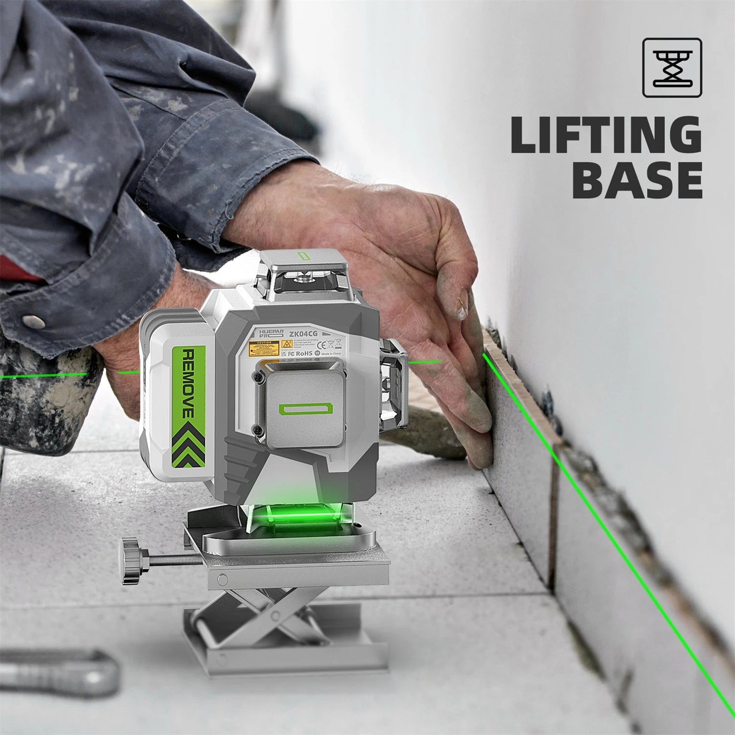 4D 16-Line Green Laser Level, 4x360° Self-Leveling, ±2mm/10m Accuracy, 8000mAh Battery, IP54, USB-C & Remote Control