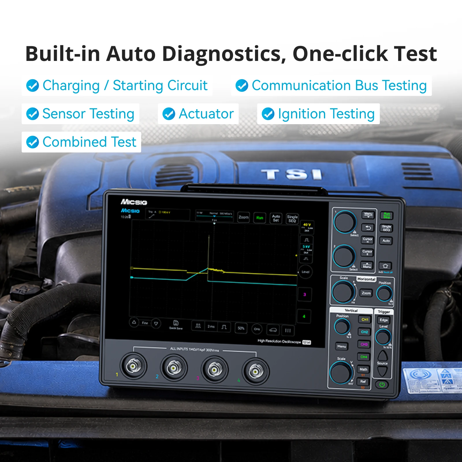 Automotive Digital Oscilloscope, 100MHz, 4 Channels, 1GSa/s, 12-Bit Resolution, 110Mpts Memory & 8-Inch Touchscreen