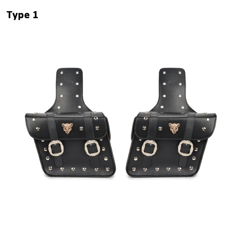 Pair Motorcycle Saddle Bags Cool PU Leather Waterproof Back Fashion Black