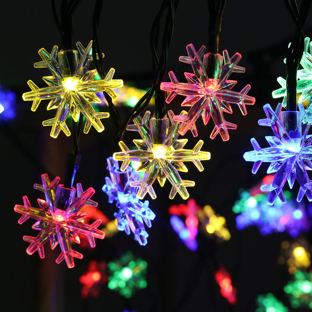 Snowflake String Lights Snow Fairy Garland Decor Solar Power LED for Christmas Tree New Year Room Decoration